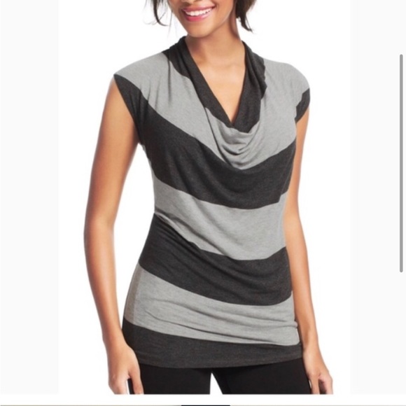 Cabi Grey Gray Wide Stripe Shirt Cowl Neck Top Tunic 620 Sz M - Picture 5 of 11